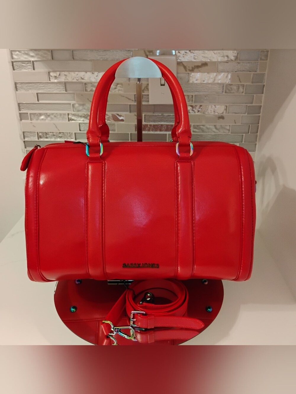 NWT Sassy Jones Boston Bag - Red Leather w/Rainbow Hardware